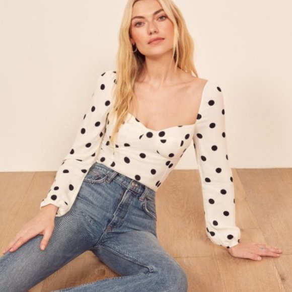 NWT Reformation Reign Bustier Top | White | Polka Dot | Size 12 - Picture 1 of 13